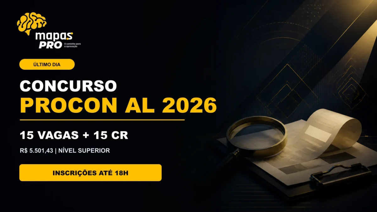 Concurso Procon AL 2026: 15 vagas, 15 para cadastro de reserva e inscrições até as 18 horas